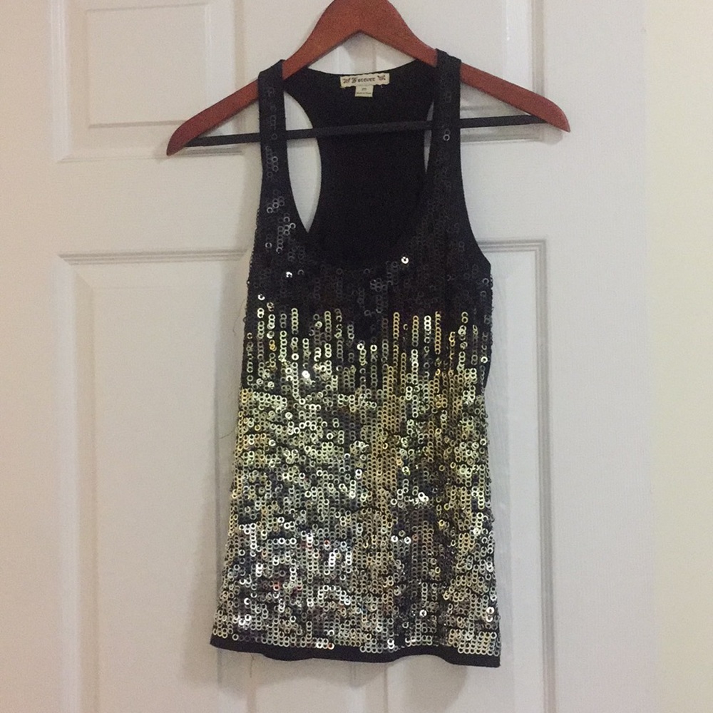 Black/gold/silver Sequined top
